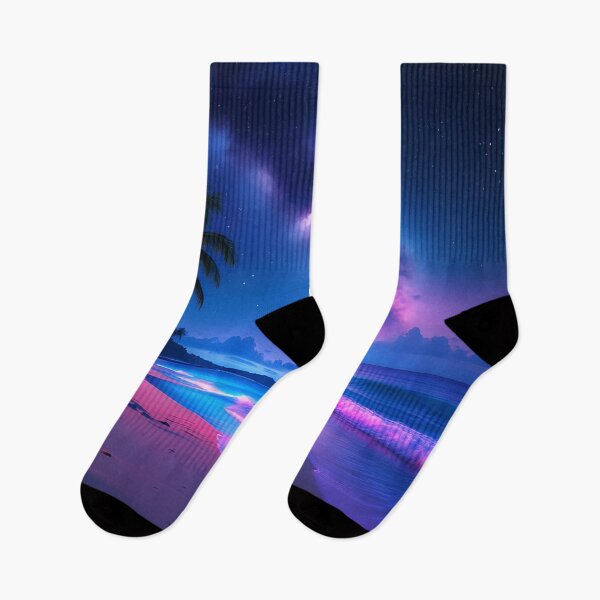 Item preview, Neon Galaxy Beach Night Art  Tropical Ocean Aesthetic Palm Trees & Starry Sky designed and sold by DreamyWallVibes.