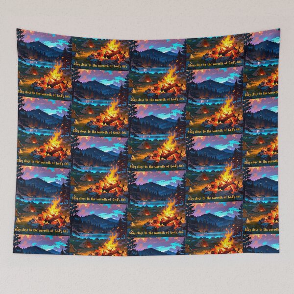 Item preview, Stay close to the warmth of God’s fire Campfire Christian Camping Anime t-shirt designed and sold by FTLOG.