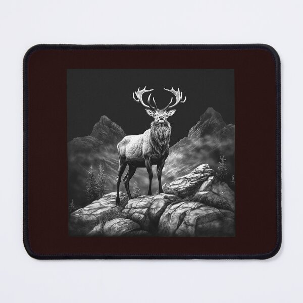 Item preview, Majestic Elk in Mountain Wilderness Black and White Wildlife Art designed and sold by inkoutninja.