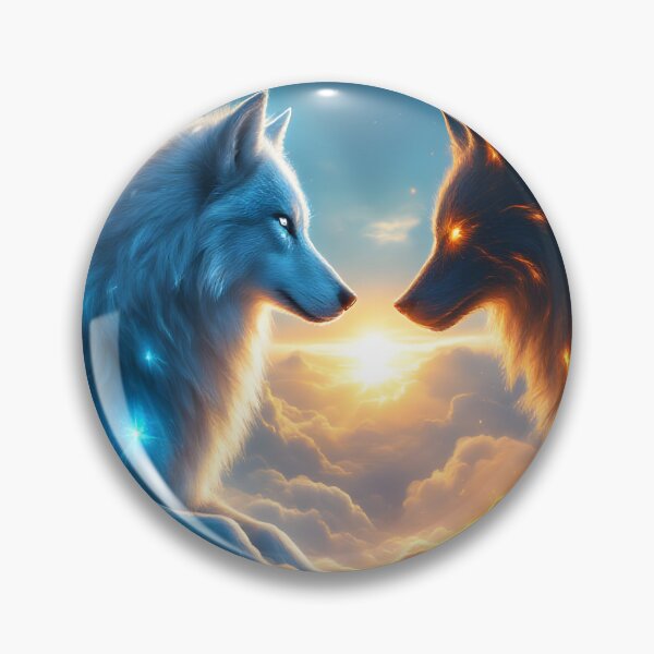 Item preview, Fire and Ice Wolves Art Yin Yang Fantasy Wolf Spirit Duality Illustration designed and sold by DreamyWallVibes.