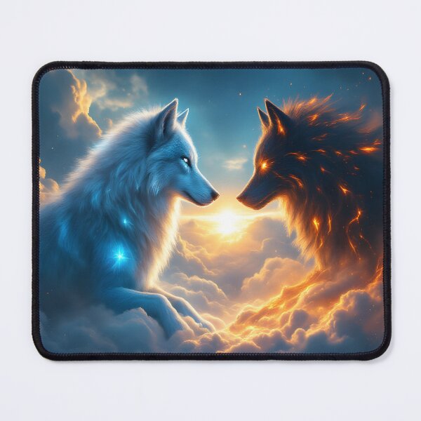 Item preview, Fire and Ice Wolves Art Yin Yang Fantasy Wolf Spirit Duality Illustration designed and sold by DreamyWallVibes.