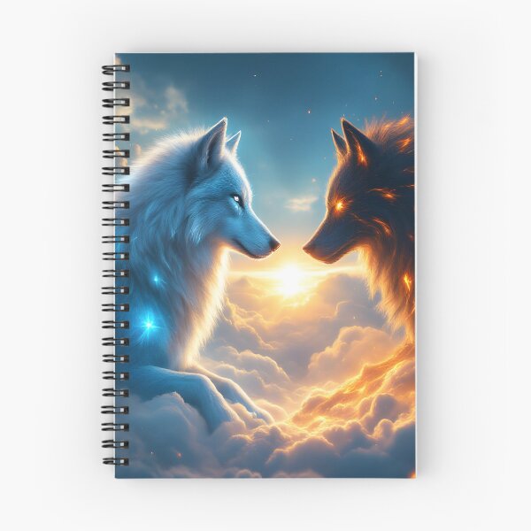 Item preview, Fire and Ice Wolves Art Yin Yang Fantasy Wolf Spirit Duality Illustration designed and sold by DreamyWallVibes.