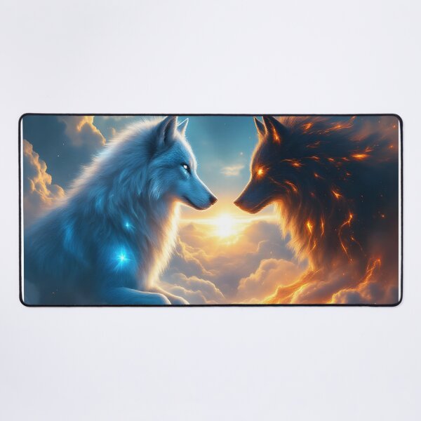 Item preview, Fire and Ice Wolves Art Yin Yang Fantasy Wolf Spirit Duality Illustration designed and sold by DreamyWallVibes.