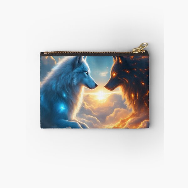 Item preview, Fire and Ice Wolves Art Yin Yang Fantasy Wolf Spirit Duality Illustration designed and sold by DreamyWallVibes.