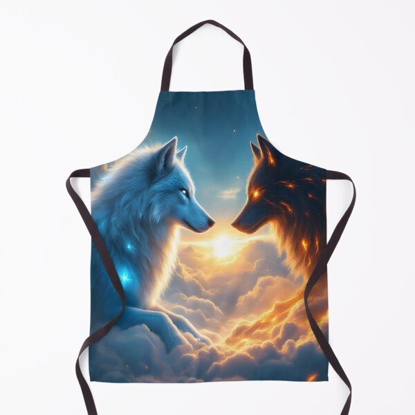 Item preview, Fire and Ice Wolves Art Yin Yang Fantasy Wolf Spirit Duality Illustration designed and sold by DreamyWallVibes.