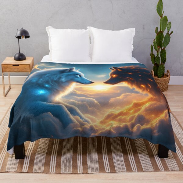 Item preview, Fire and Ice Wolves Art Yin Yang Fantasy Wolf Spirit Duality Illustration designed and sold by DreamyWallVibes.