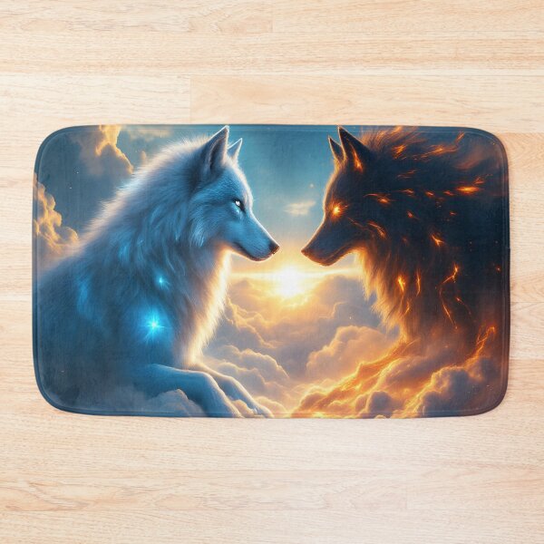 Item preview, Fire and Ice Wolves Art Yin Yang Fantasy Wolf Spirit Duality Illustration designed and sold by DreamyWallVibes.