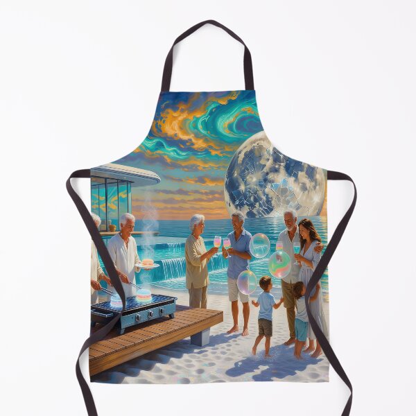 Item preview, Surreal Beach Family Scene Art Dreamlike Ocean Gathering & Futuristic Sky designed and sold by DreamyWallVibes.