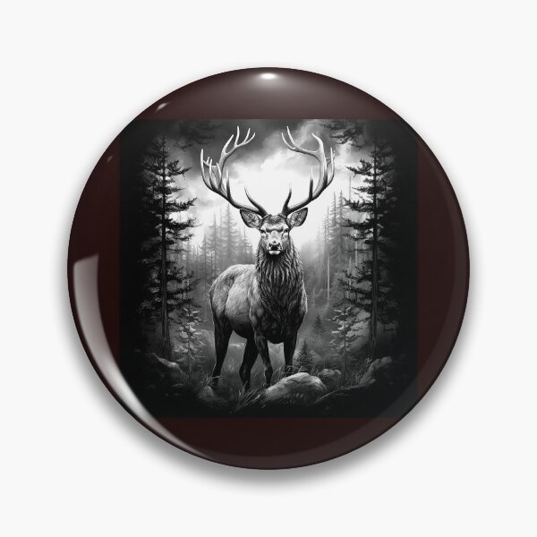 Item preview, Majestic Stag in Misty Forest Black and White Wildlife Art designed and sold by inkoutninja.