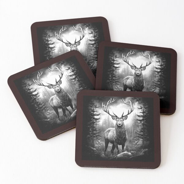 Item preview, Majestic Stag in Misty Forest Black and White Wildlife Art designed and sold by inkoutninja.
