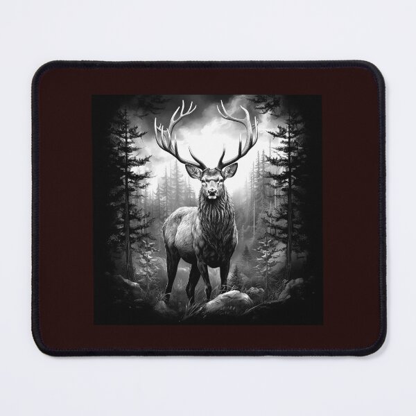 Item preview, Majestic Stag in Misty Forest Black and White Wildlife Art designed and sold by inkoutninja.