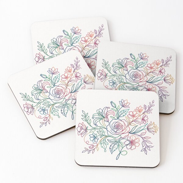 Item preview, Rainbow Line Art Floral Rose Botanical Illustration designed and sold by PixorStudio.