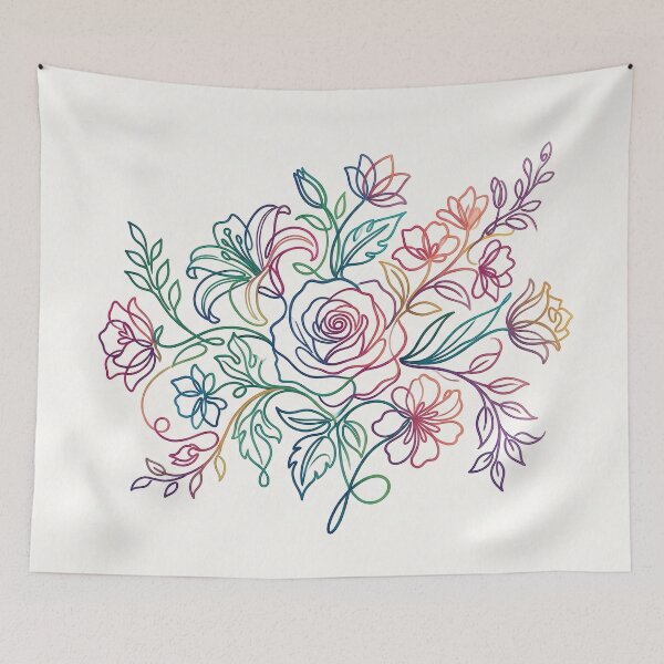 Item preview, Rainbow Line Art Floral Rose Botanical Illustration designed and sold by PixorStudio.