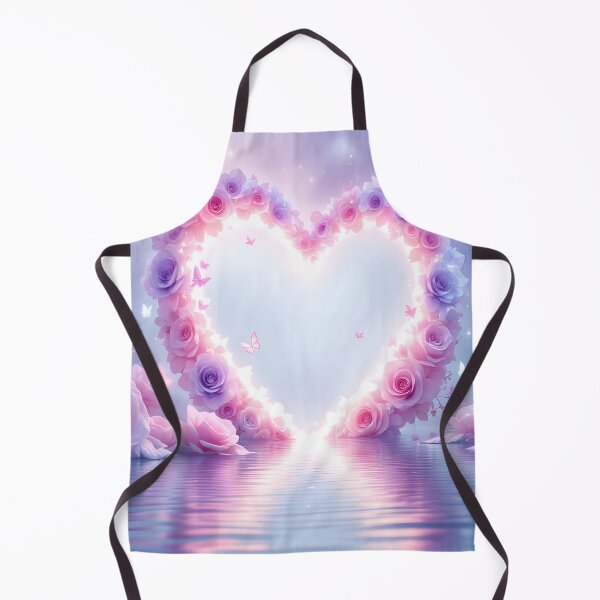 Aperçu de l'œuvre Impression d'art fantastique rose et violette en forme de cœur floral lumineux avec papillon et motif floral féerique, style romantique et onirique créée et vendue par DreamyWallVibes.