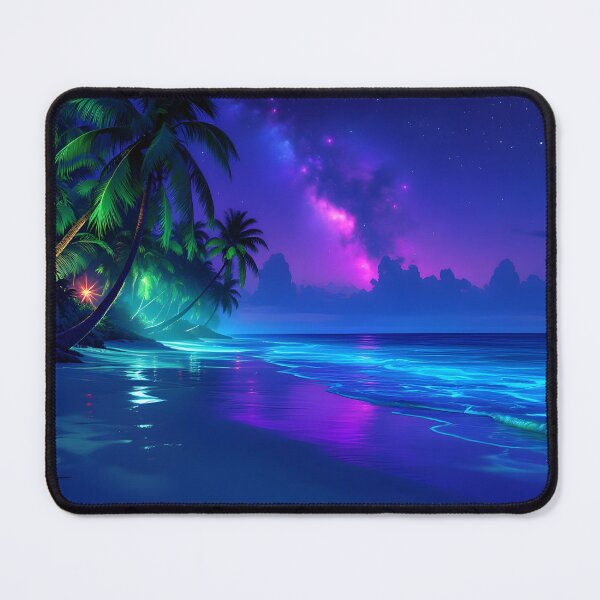 Item preview, Neon Tropical Beach at Night - Purple Pink Galaxy Ocean designed and sold by DreamyWallVibes.