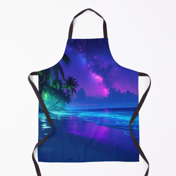 Item preview, Neon Tropical Beach at Night - Purple Pink Galaxy Ocean designed and sold by DreamyWallVibes.