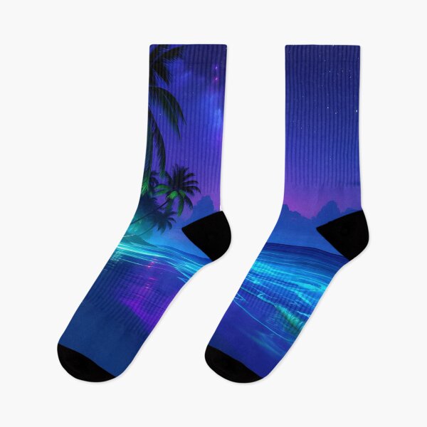 Item preview, Neon Tropical Beach at Night - Purple Pink Galaxy Ocean designed and sold by DreamyWallVibes.