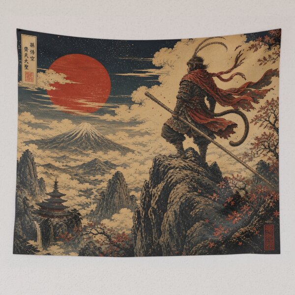 Item preview, Monkey King on Sacred Mountain – Japanese Ukiyo-e Style Mythology Art | Sun Wukong Aesthetic Print designed and sold by Bray4321.