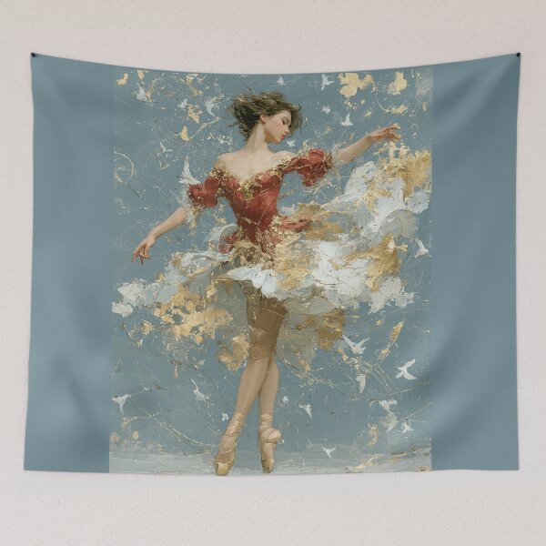 Item preview, Elegant Ballerina in Golden Abstract Splatter Art designed and sold by colorful-white.