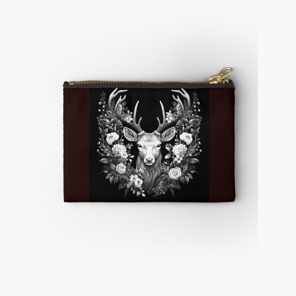 Item preview, Floral Deer Head With Antlers Black and White Woodland Art designed and sold by inkoutninja.