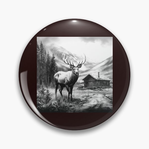 Item preview, Majestic Elk by Rustic Cabin Black and White Mountain Wildlife Art designed and sold by inkoutninja.