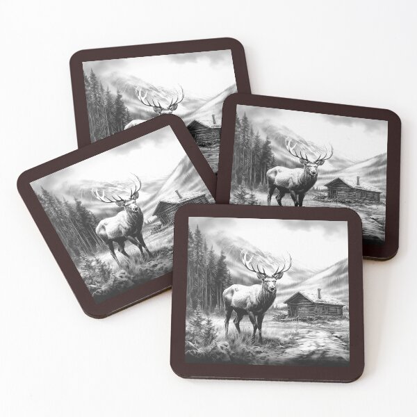Item preview, Majestic Elk by Rustic Cabin Black and White Mountain Wildlife Art designed and sold by inkoutninja.
