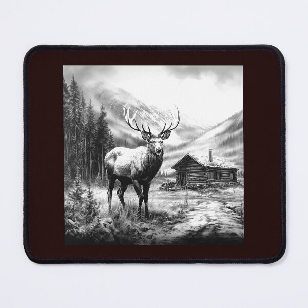 Item preview, Majestic Elk by Rustic Cabin Black and White Mountain Wildlife Art designed and sold by inkoutninja.