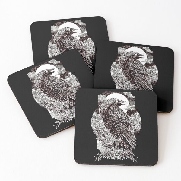 Item preview, Dark Mystical Raven with Moon and Roses Gothic Art designed and sold by RamyGallery.