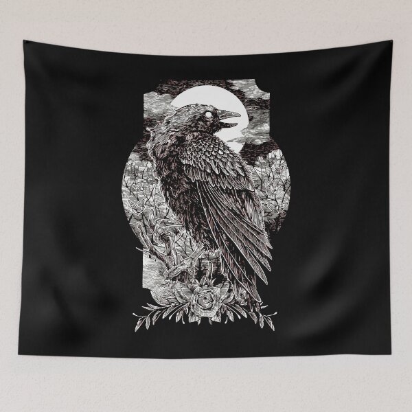 Item preview, Dark Mystical Raven with Moon and Roses Gothic Art designed and sold by RamyGallery.
