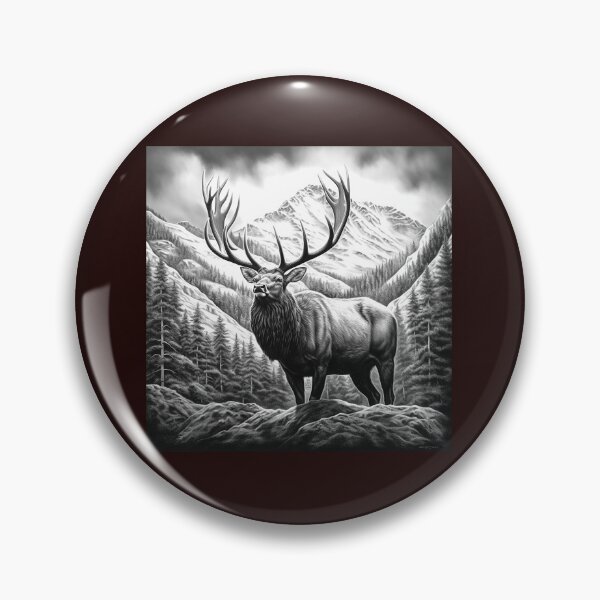 Item preview, Majestic Elk by Rustic Cabin Black and White Mountain Wildlife Art designed and sold by inkoutninja.