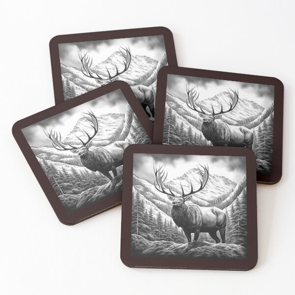 Item preview, Majestic Elk by Rustic Cabin Black and White Mountain Wildlife Art designed and sold by inkoutninja.