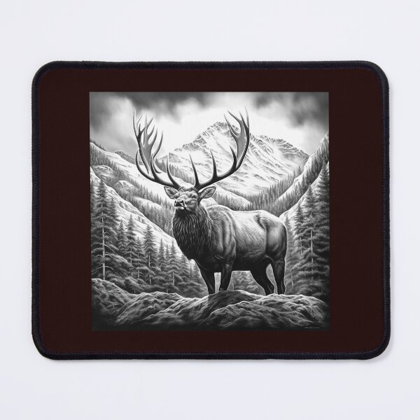 Item preview, Majestic Elk by Rustic Cabin Black and White Mountain Wildlife Art designed and sold by inkoutninja.