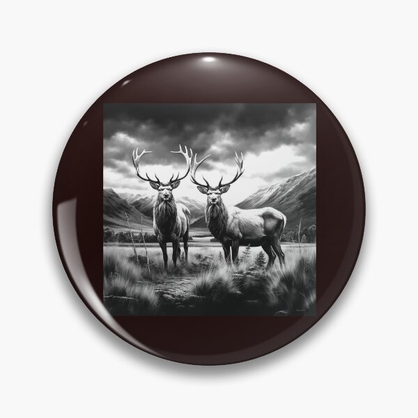 Item preview, Two Majestic Elk in Mountain Valley Black and White Wildlife Art designed and sold by inkoutninja.