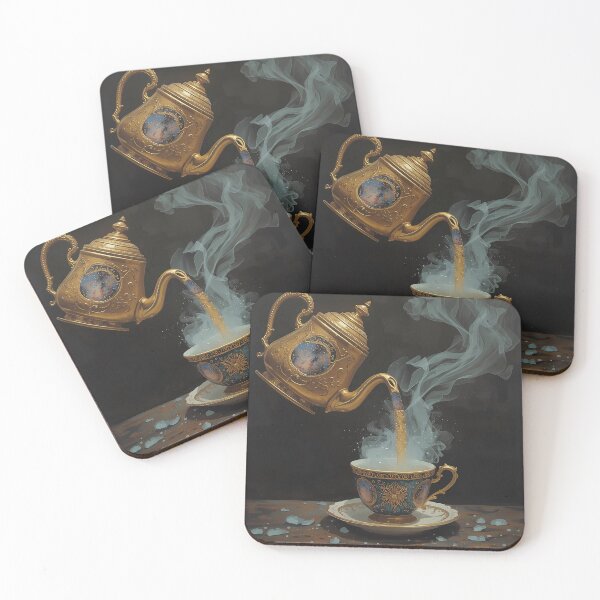 Item preview, Celestial Tea - Ornate Golden Teapot Pouring Starry Night Galaxy Art designed and sold by UnRealS.