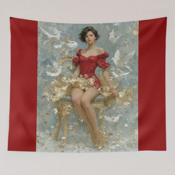 Item preview, Golden Elegance Woman with White Doves Art designed and sold by colorful-white.
