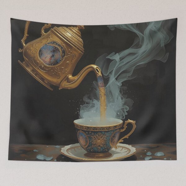 Item preview, Celestial Tea - Ornate Golden Teapot Pouring Starry Night Galaxy Art designed and sold by UnRealS.