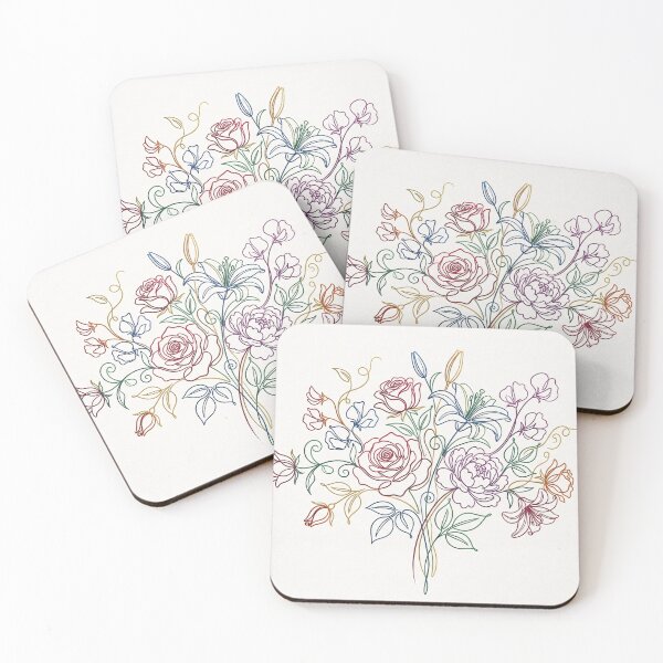 Item preview, Elegant Continuous Line Floral Bouquet Color Illustration designed and sold by PixorStudio.