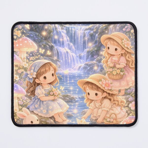 Item preview, Cute Girls Playing by Waterfall Fantasy Scene Soft Pastel Dreamy Illustration designed and sold by Teenidesign .