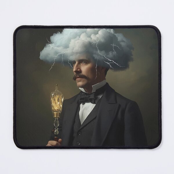 Item preview, The Storm of Genius - Vintage Inventor with Lightning Cloud Head Art designed and sold by UnRealS.