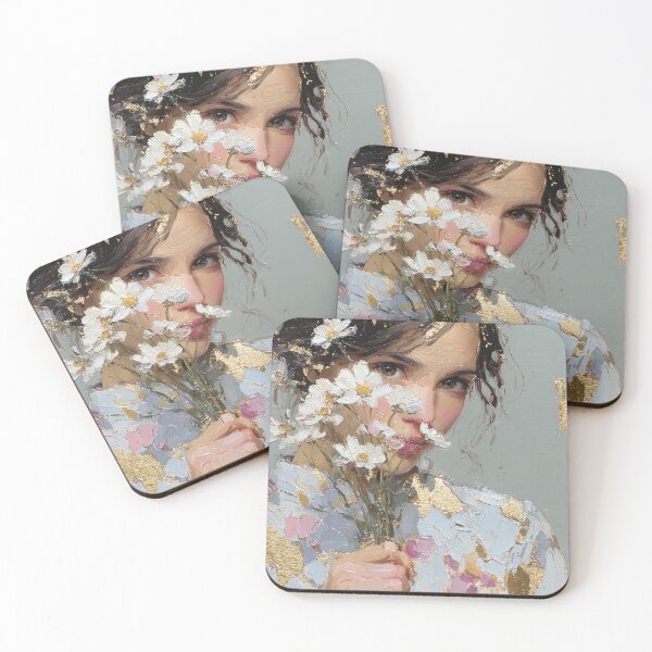 Item preview, Elegant Woman with Daisies and Gold Leaf Art designed and sold by colorful-white.