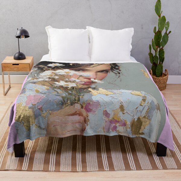 Item preview, Elegant Woman with Daisies and Gold Leaf Art designed and sold by colorful-white.