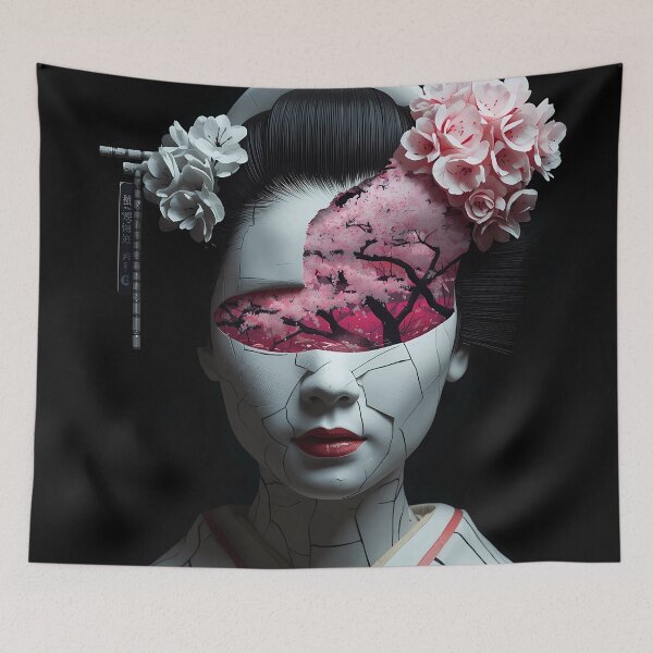 Item preview, Broken Porcelain Geisha - Surreal Japanese Sakura Garden and Fractured Doll Art designed and sold by UnRealS.