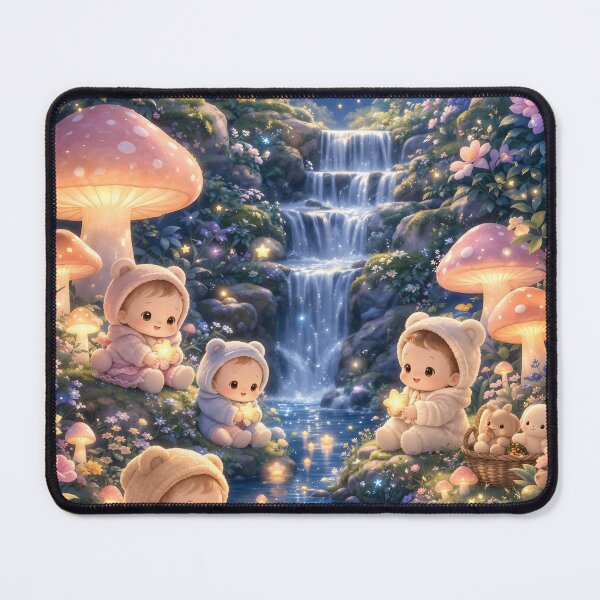 Item preview, Cute Kids Magical Forest Waterfall Night Scene Glowing Fantasy Illustration designed and sold by Teenidesign .