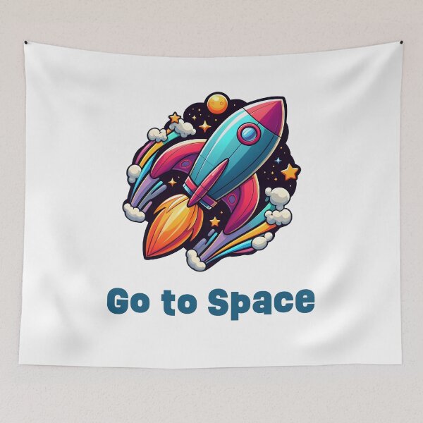 Item preview, Colorful Spaceship Go to Space – Vibrant Sci-Fi Illustration with Bold Typography designed and sold by BobaBunny76.