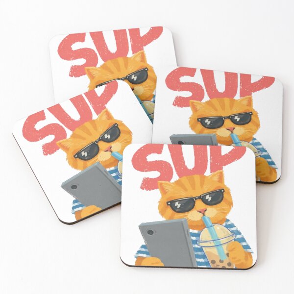 Item preview, Sup Cat Sticker – Cool Sunglasses Cat with Bubble Tea Aesthetic Streetwear Design designed and sold by IconicDesignsXd.