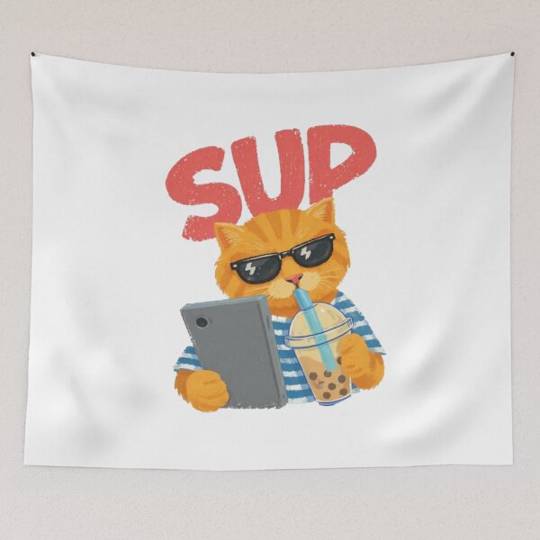 Item preview, Sup Cat Sticker – Cool Sunglasses Cat with Bubble Tea Aesthetic Streetwear Design designed and sold by IconicDesignsXd.