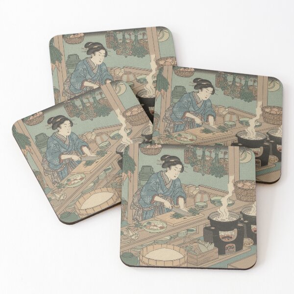 Item preview, Obanzai Kitchen Scene — Ukiyo-e Japanese Home Cooking Art designed and sold by Ukiyo Creatures.