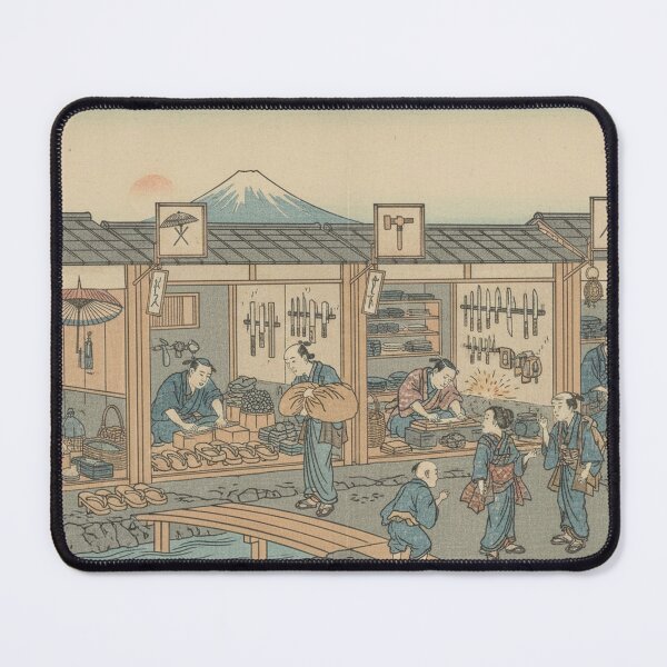 Item preview, Edo Repair Street with Mount Fuji — Ukiyo-e Mottainai Art designed and sold by Ukiyo Creatures.
