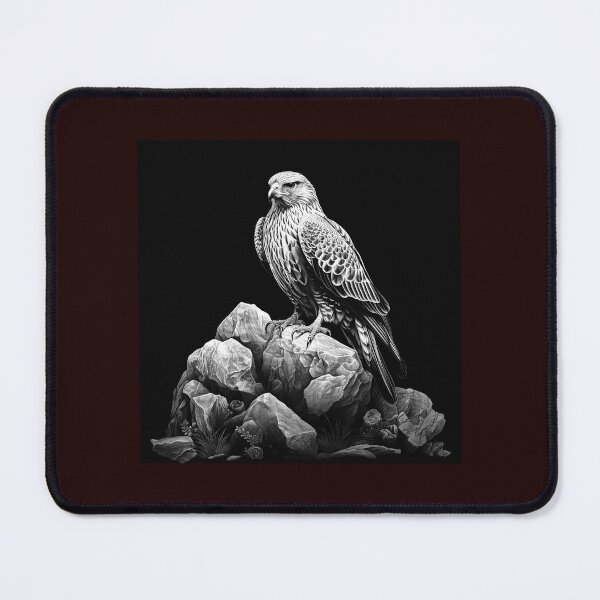 Item preview, Majestic Hawk on Rocks Black and White Bird of Prey Art designed and sold by inkoutninja.