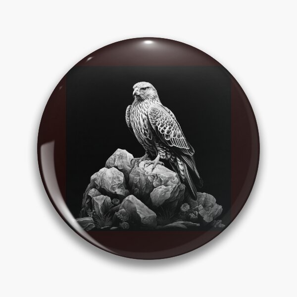 Item preview, Majestic Hawk on Rocks Black and White Bird of Prey Art designed and sold by inkoutninja.